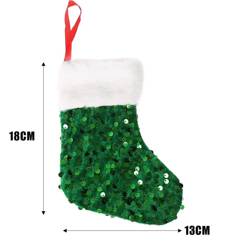 Chaussette de Noël Vert à Sequins festive