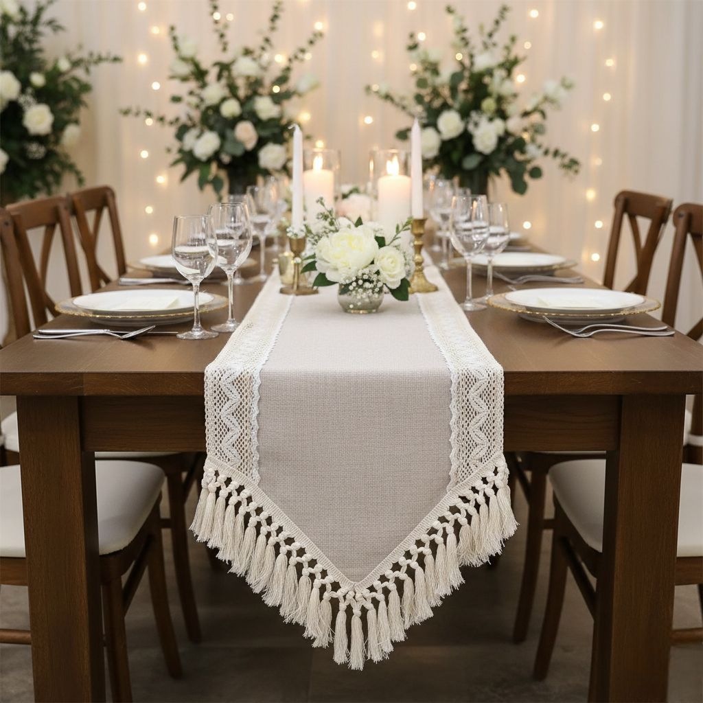 Chemin de Table Boho Macramé Mariage