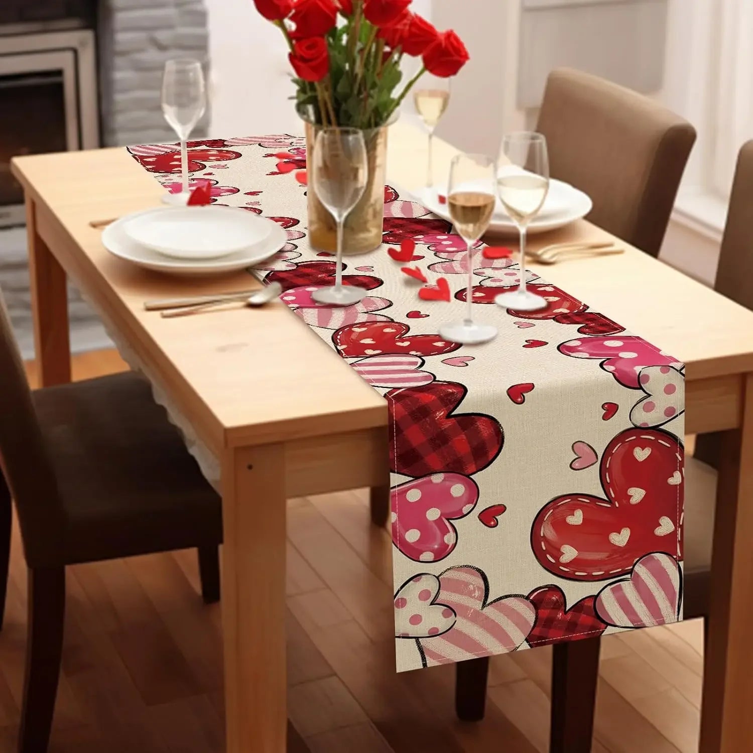 Chemin de Table Cœurs Rose et Rouge