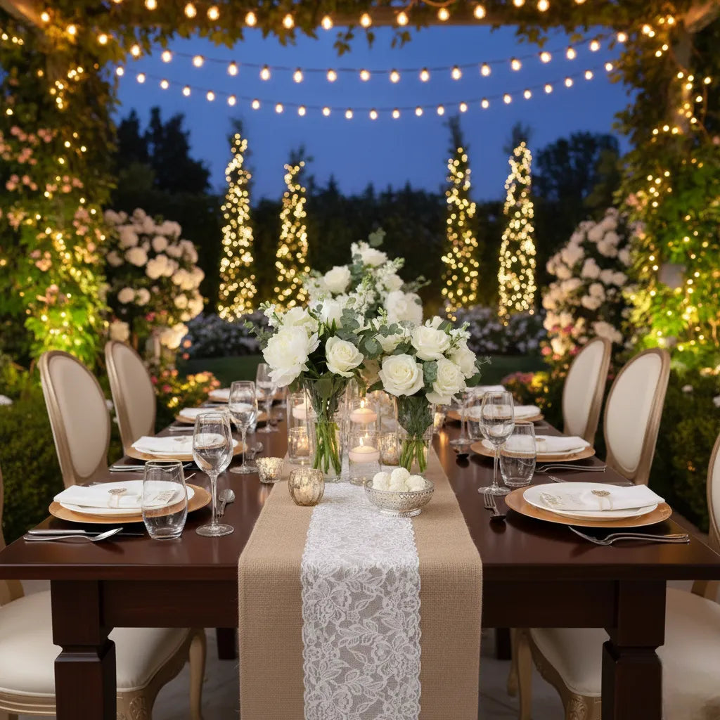 Chemin de Table Mariage Fleuri en Jute Naturel