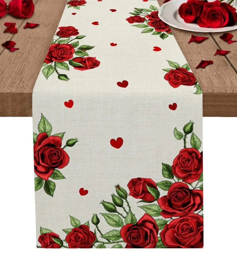 Chemin de Table Motif Roses Rouge