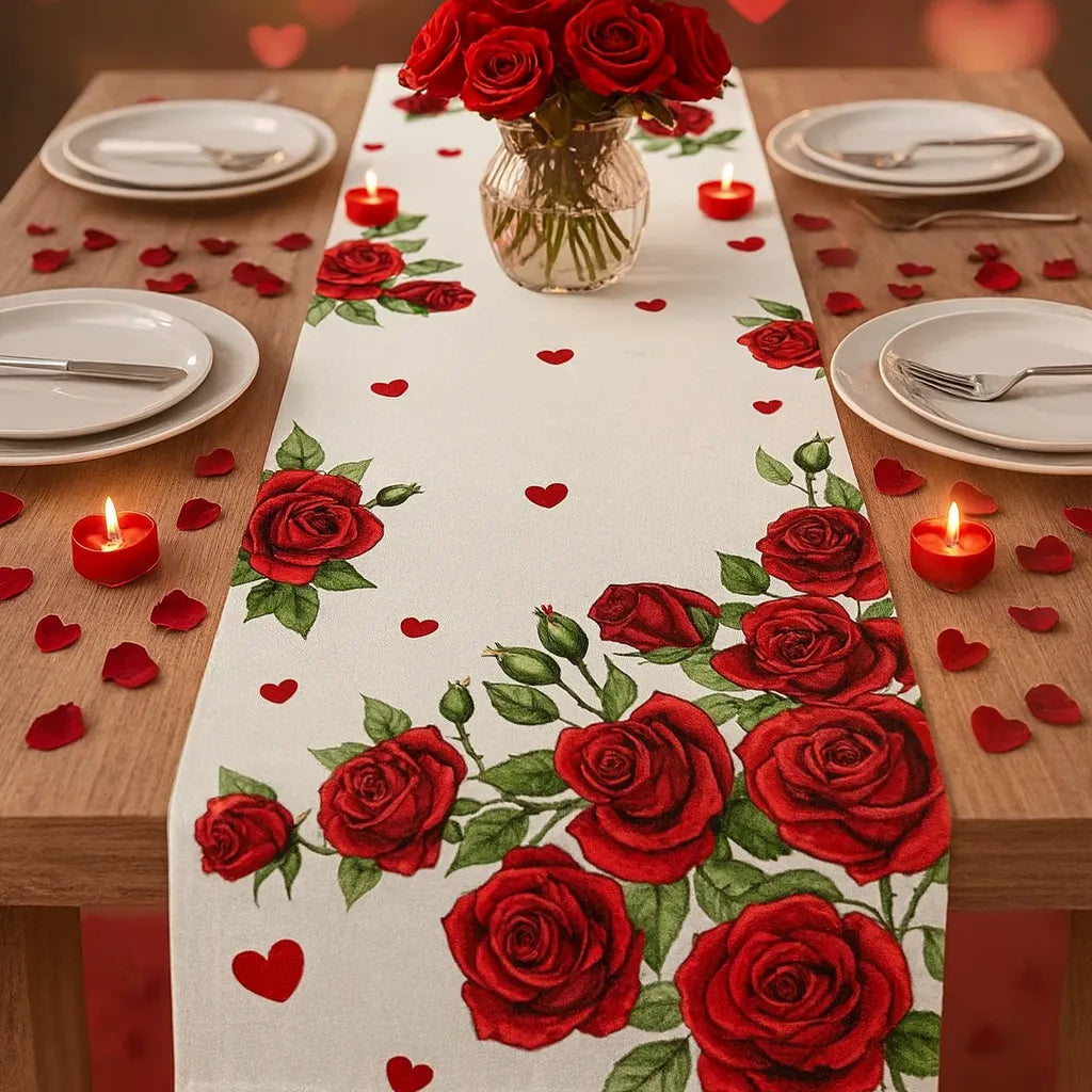 Chemin de Table Motif Roses Rouge élégante