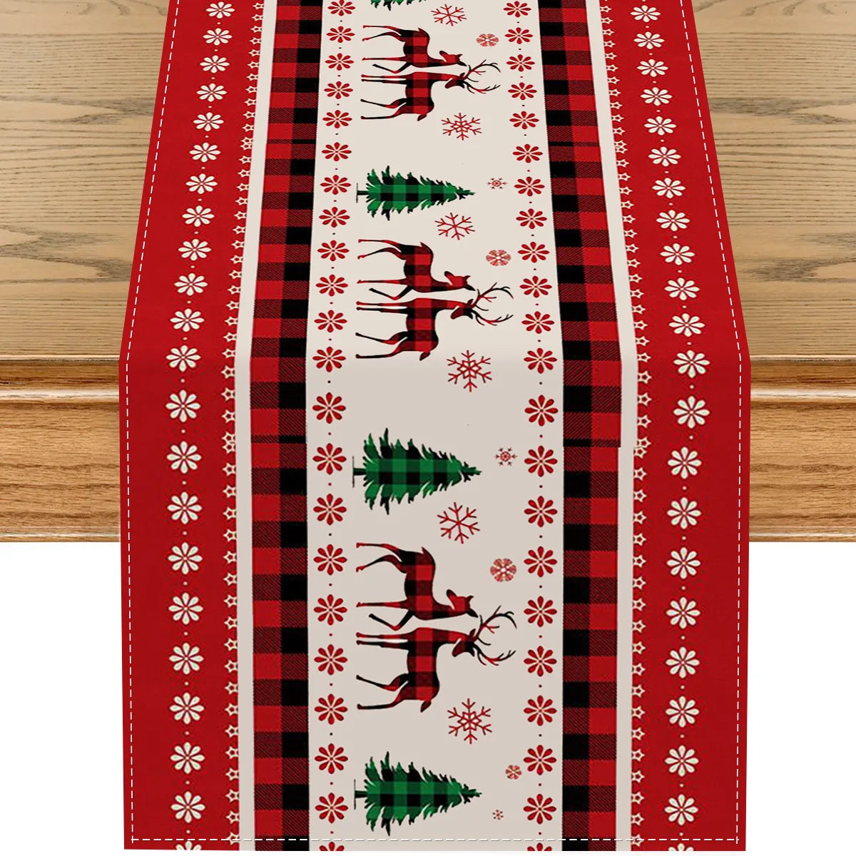 Chemin de Table Noël en Lin Rouge et Blanc Design