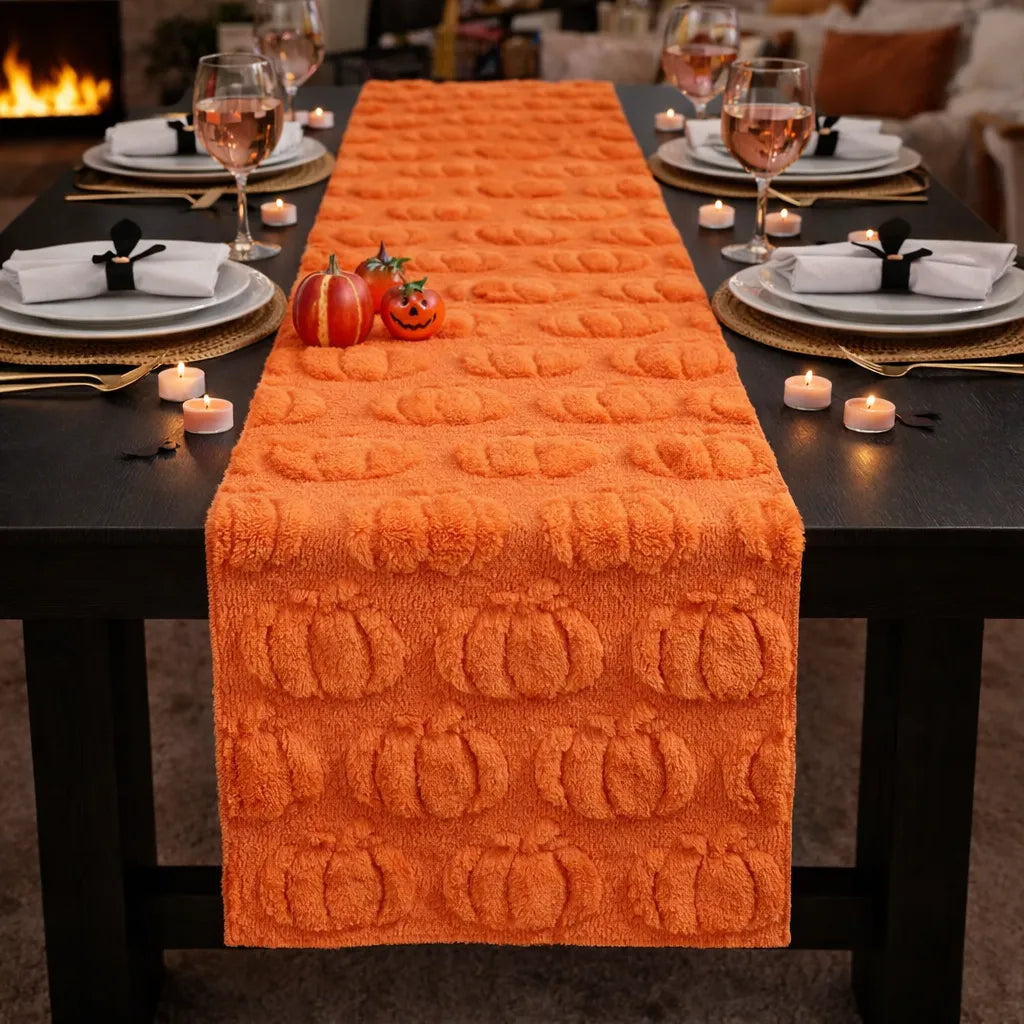 Chemin de Table Orange Citrouilles en Relief