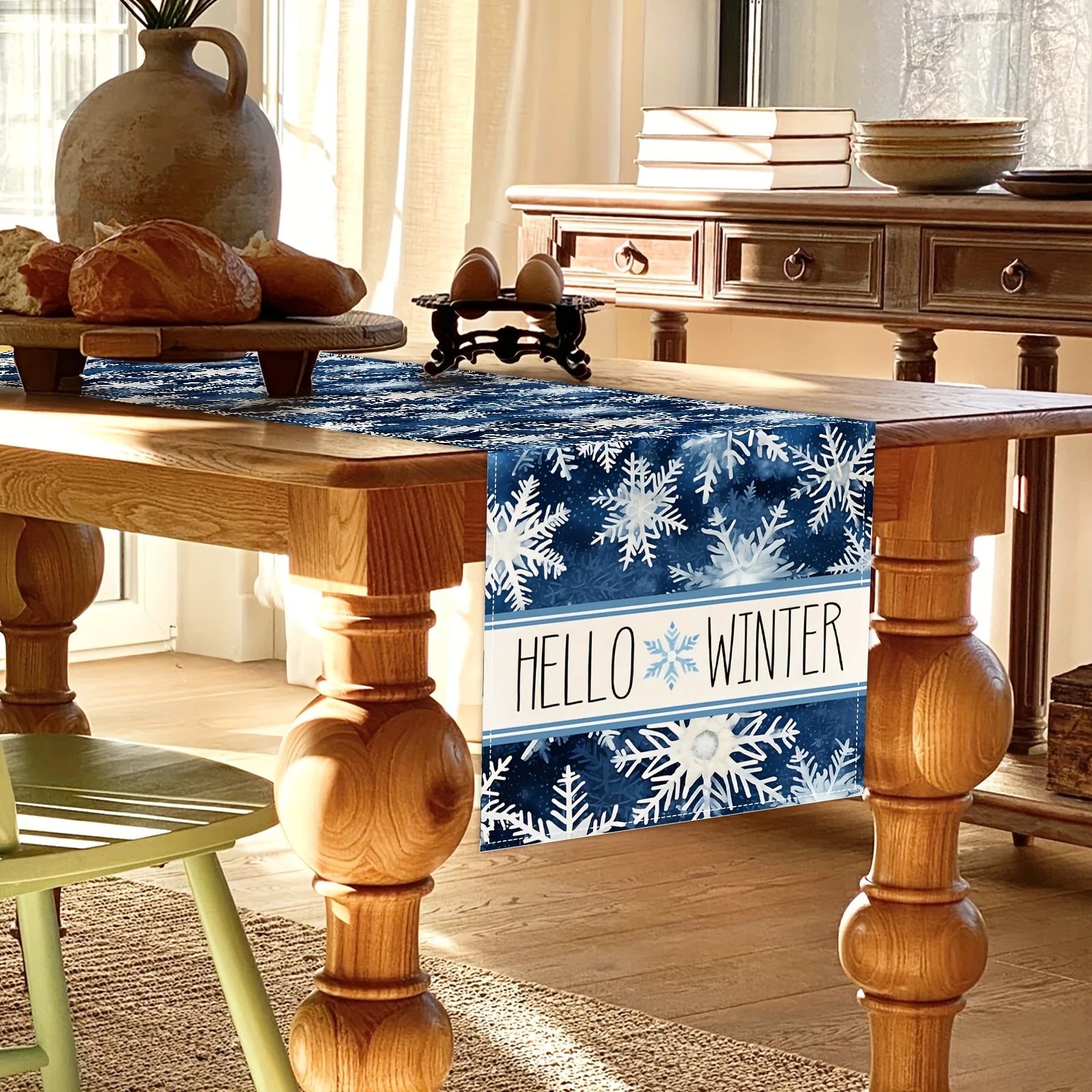 Chemin de Table en Lin Bleu Flocons