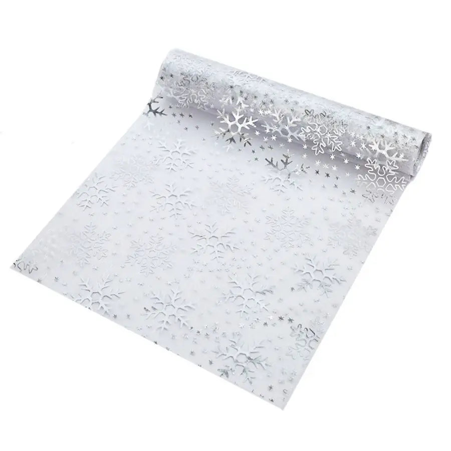 Chemin de Table en Organza à Flocons Argentés Transparent