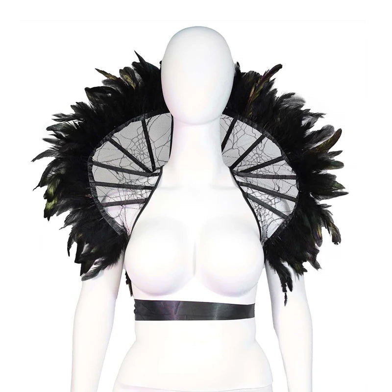 Col Montant Vampire à Plumes Noir