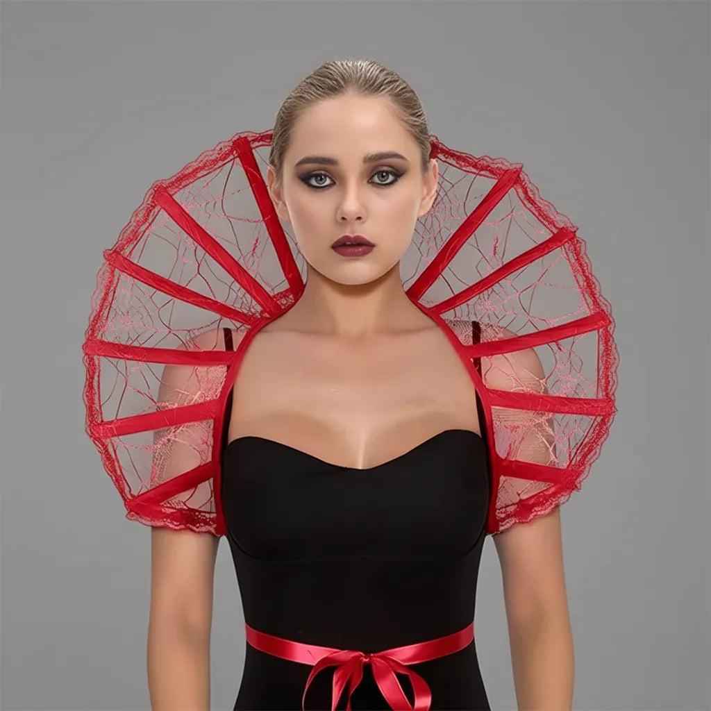 Col Montant Victorien Vampire Dentelle Rouge