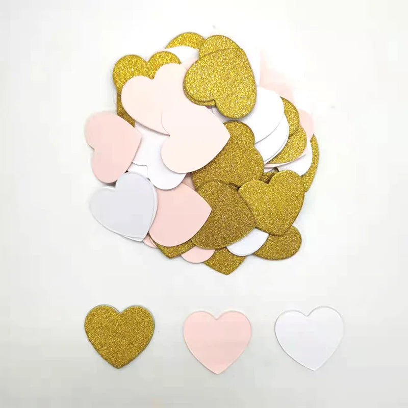 Confettis Cœurs Dorés Roses et Blancs chic