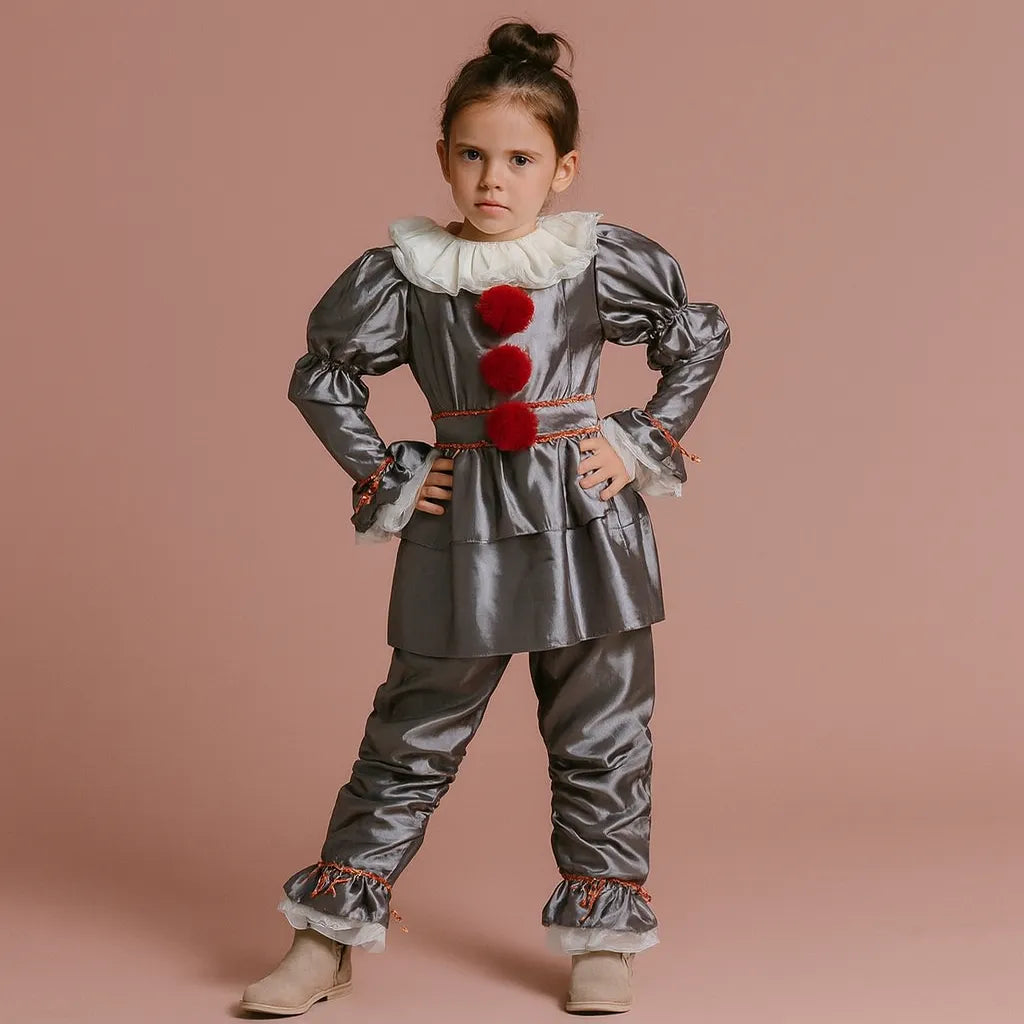 Costume Clown Enfant Argenté Rétro