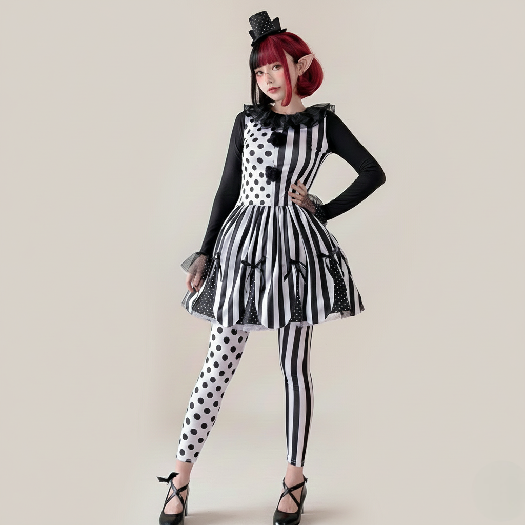 Costume de Clown Noire et Blanche Femme Fantaisie