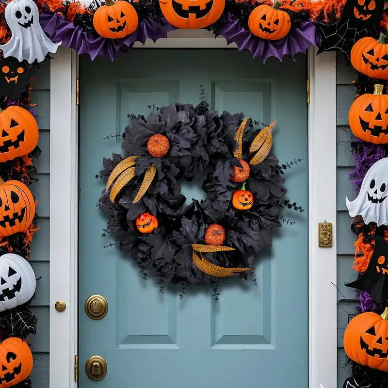 Couronne de Feuilles d’Erable Noires Halloween