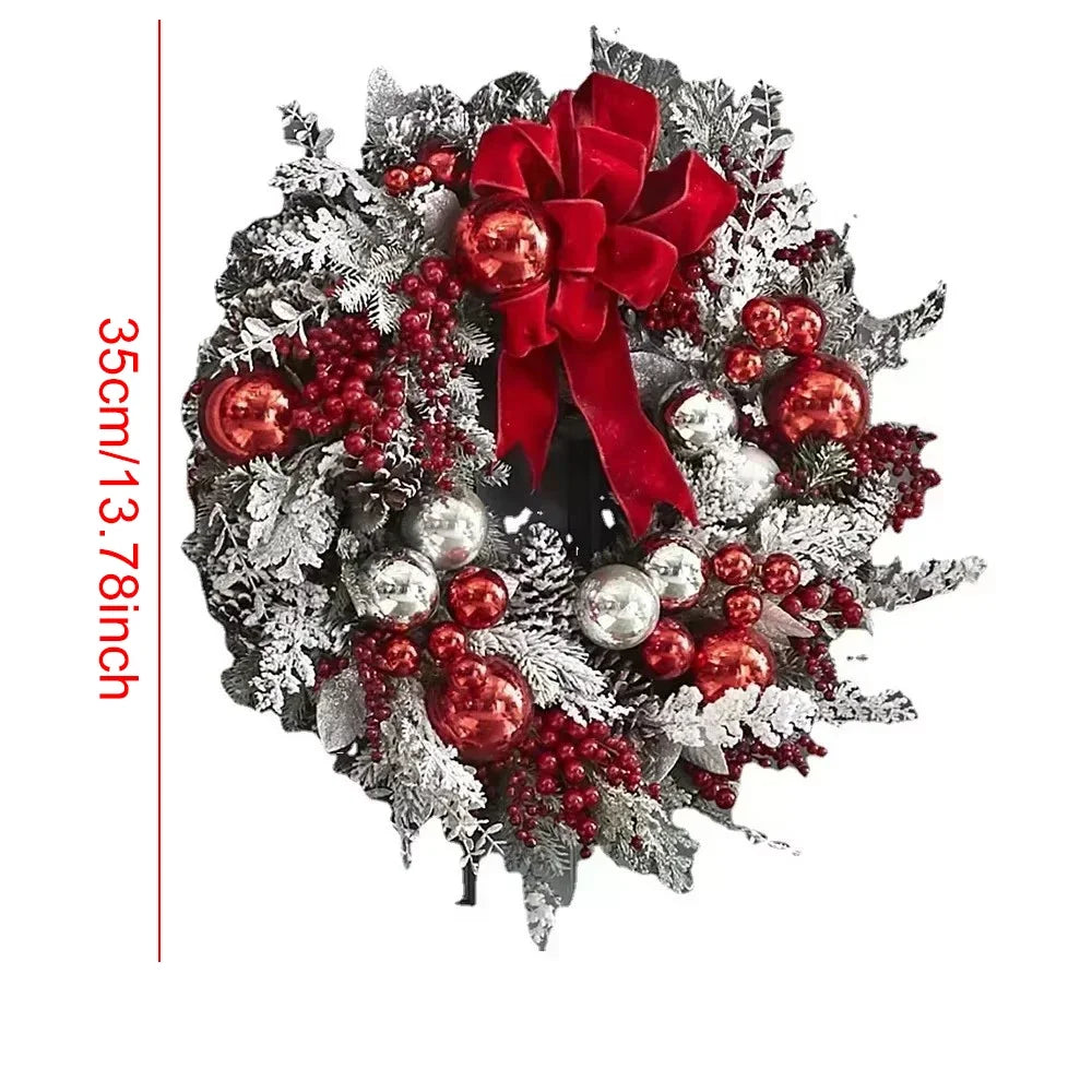 Couronne de Noël Effet Givrée à Nœud Rouge