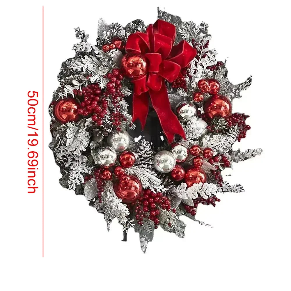 Couronne de Noël Effet Givrée à Nœud Rouge Artificielle