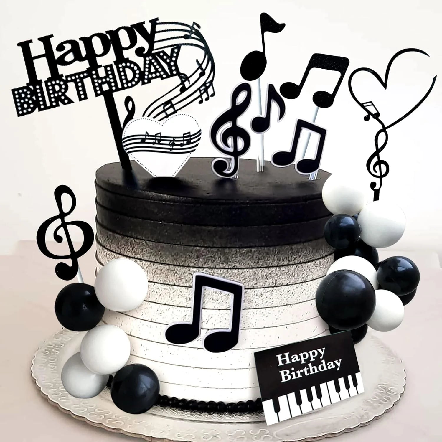 Déco Gâteau Thème Musique Noir & Blanc