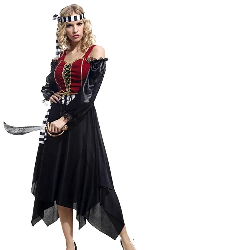 Déguisement Femme Pirate Noir et Rouge Caractéristique