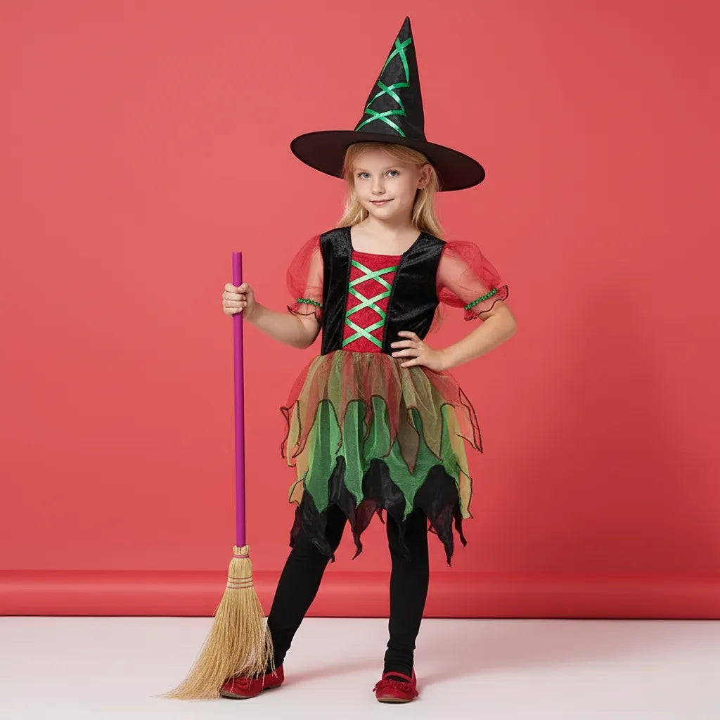 Déguisement Sorcière Fille Rouge et Vert