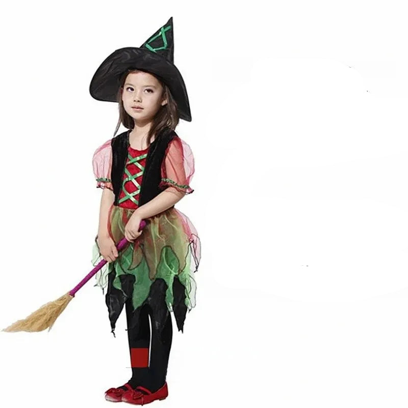 Déguisement Sorcière Fille Rouge et Vert Stylé