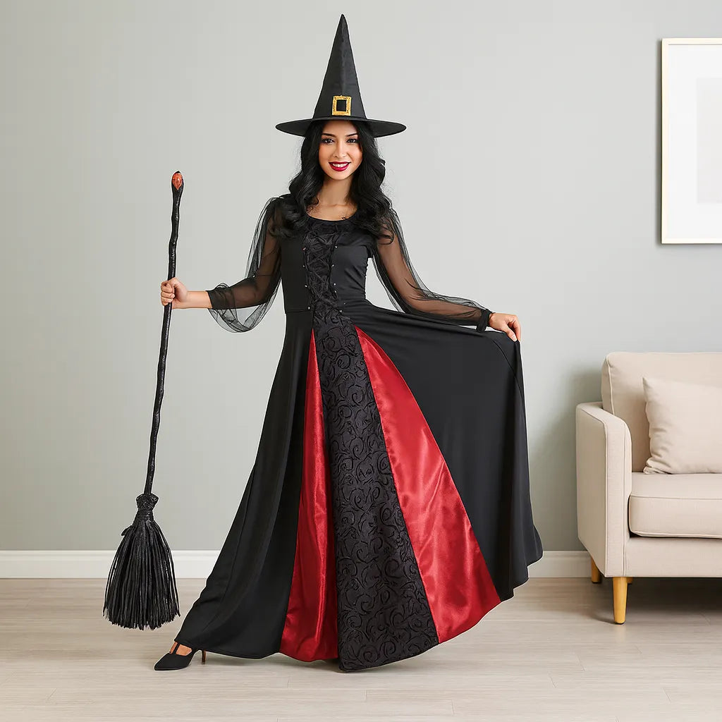Déguisement Sorcière Noir et Rouge