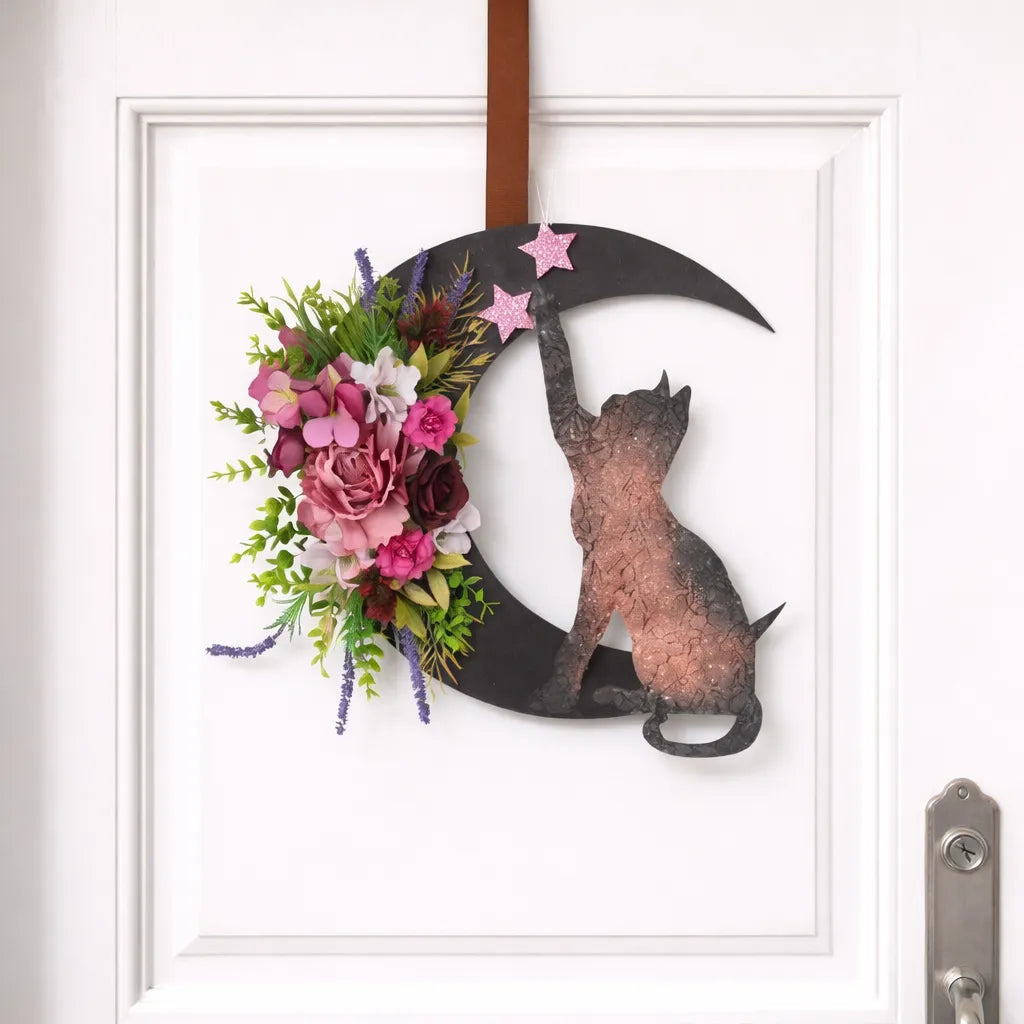 Demi-Couronne Fleurie Chat Halloween