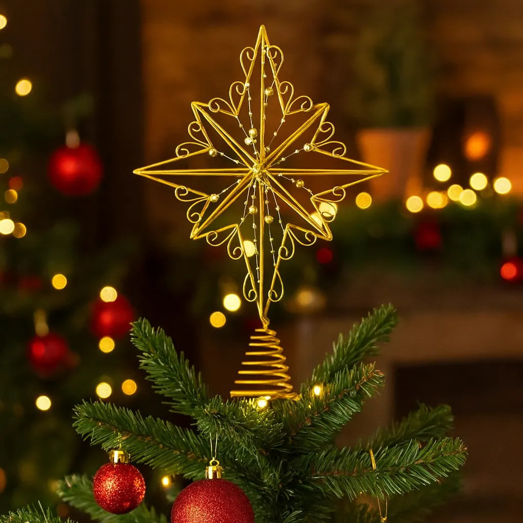 Etoile Sapin de Noël Dorée à Perles
