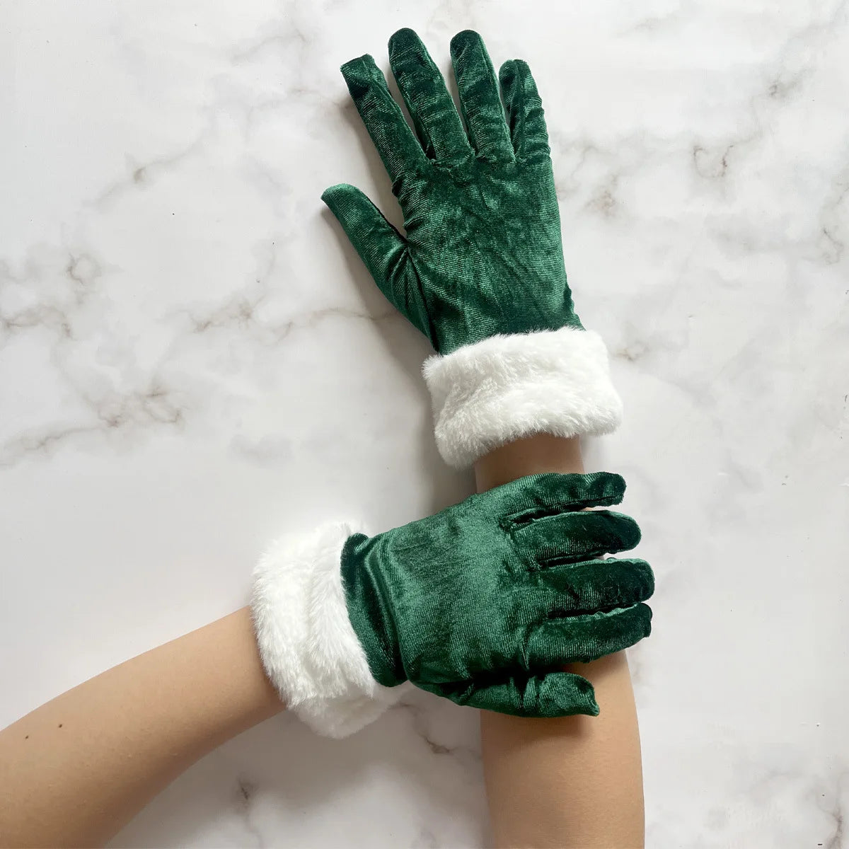 Gants de Noël Femme Verts en Polyester