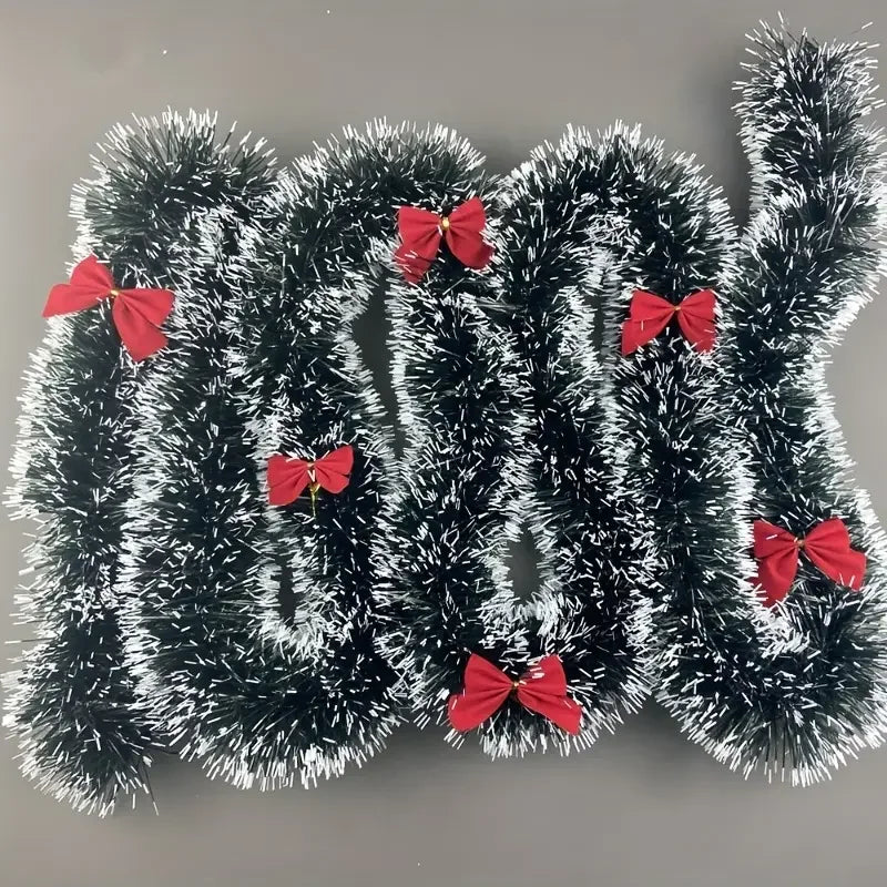 Guirlande Décorative Enneigée à Nœuds Rouges Design