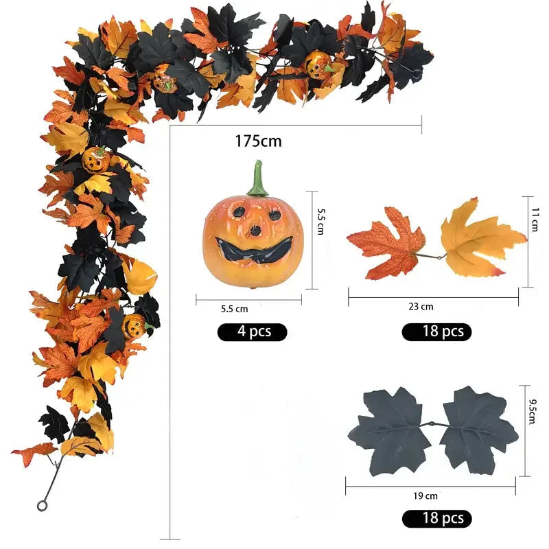 Guirlande Halloween Feuilles Noir et Orange amusant