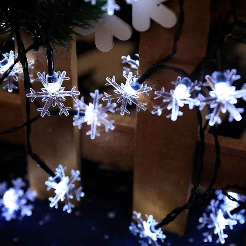 Guirlande Lumineuse Flocons De Noël Blanc Solaire