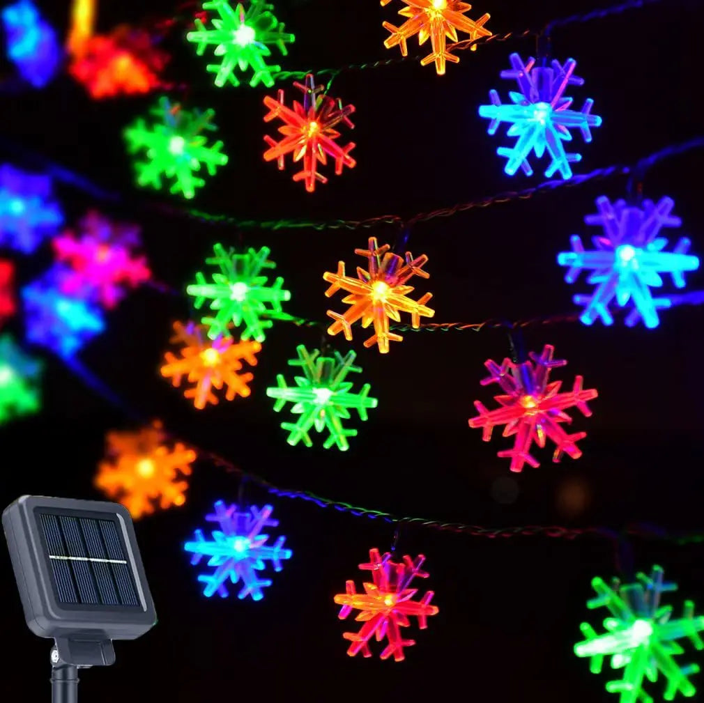Guirlande Lumineuse Solaire Flocons De Noël Colorés
