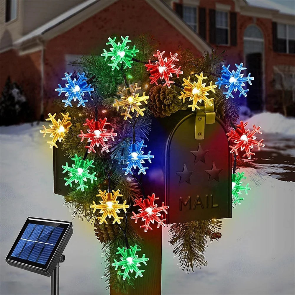 Guirlande Lumineuse Solaire Flocons De Noël Colorés tendance