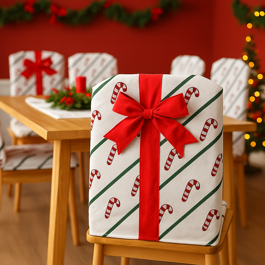Housse de Chaise Noël Cadeau Blanc