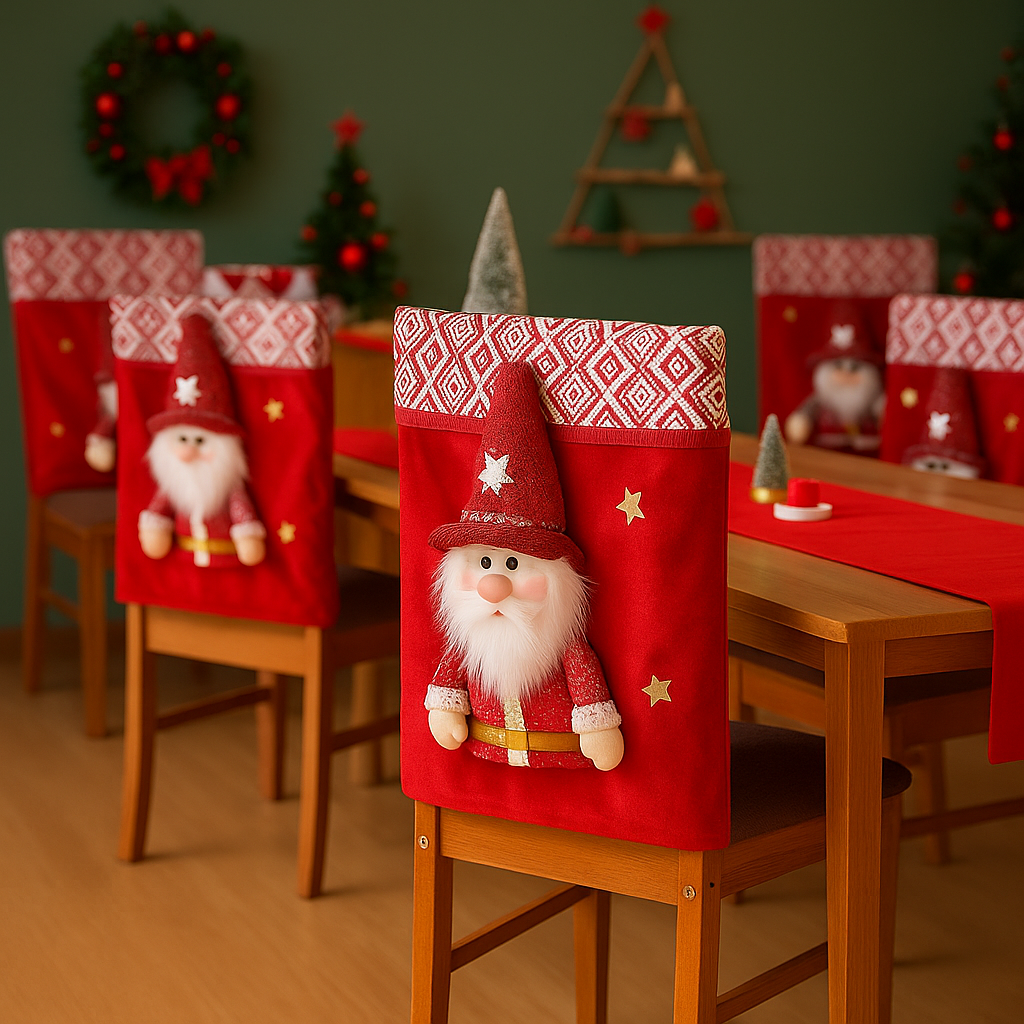 Housse de Chaise Noël Cadeau Blanc