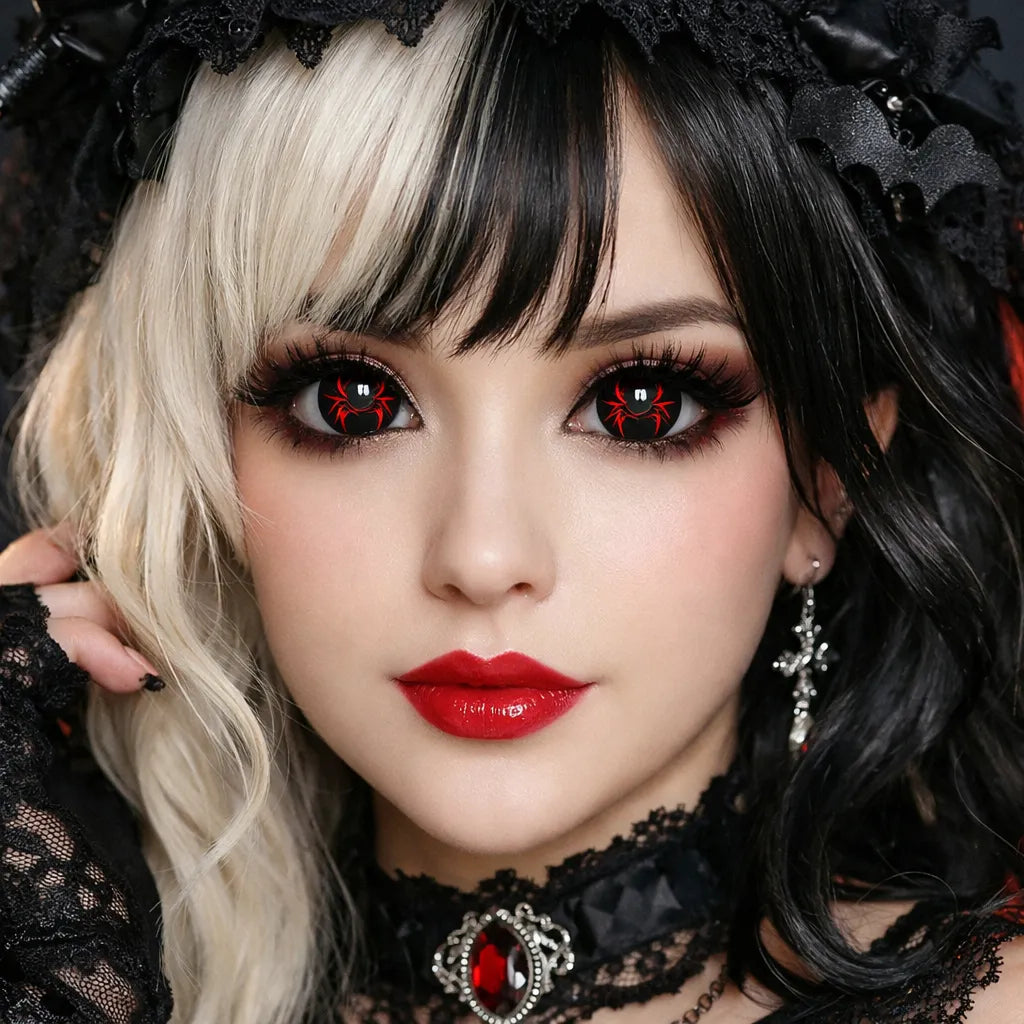 Lentilles Halloween Motif Araignée Rouge