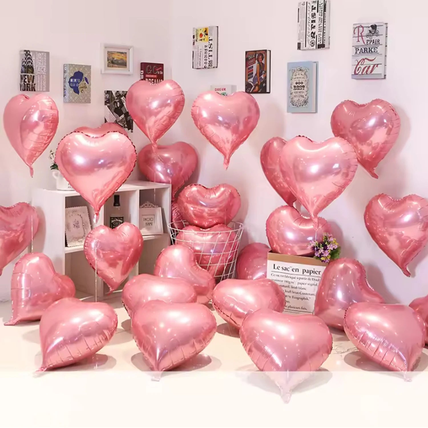 Lot de Ballons Cœur Roses