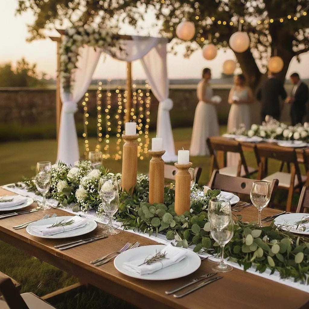 Lot de Bougeoirs Mariage en Bois élégants