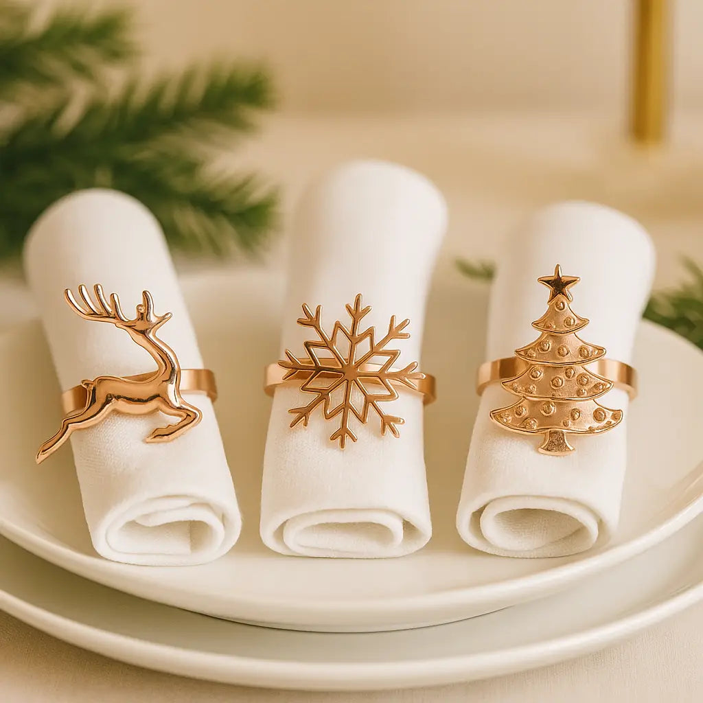 Lot de Ronds de Serviette Noël Rose Gold