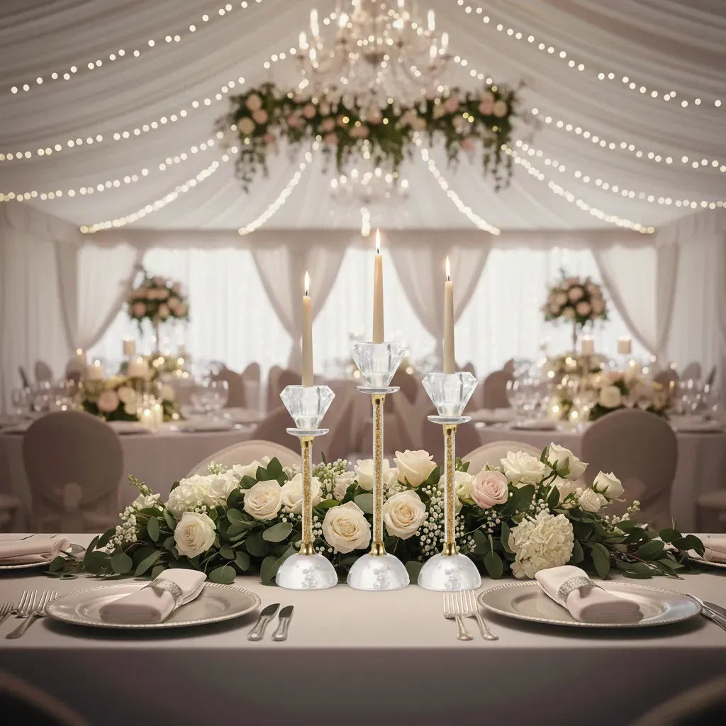 Lot de bougeoirs transparents dorés classe