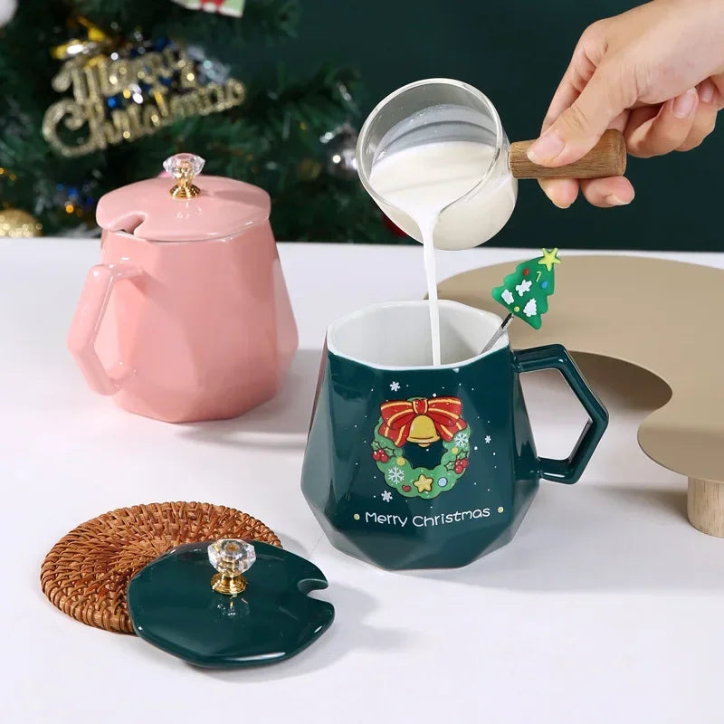 Mug Moderne à Couvercle Vert de Noël Design