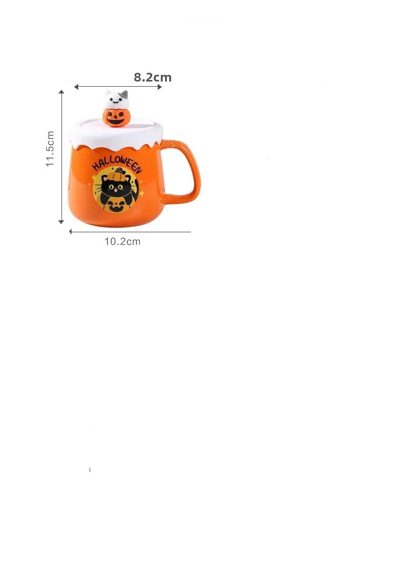 Mug Orange à Couvercle Petit Chat Halloween Chaleureux