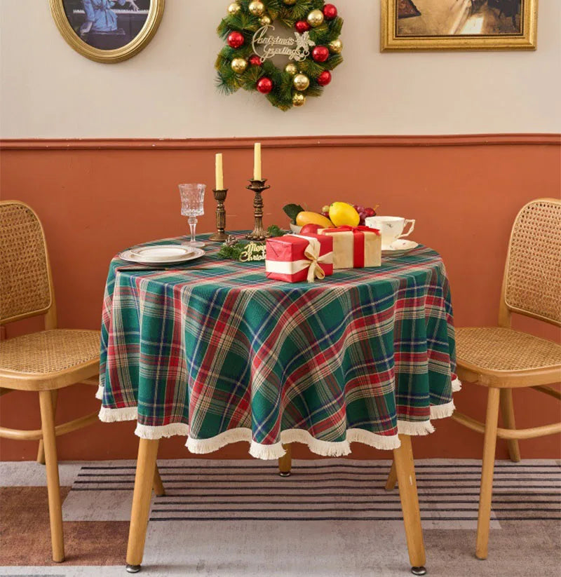 Nappe Ronde Traditionnelle Verte Noël Vintage