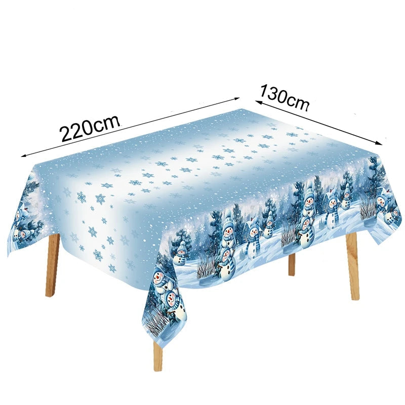 Nappe de Noël Bleue en Plastique Thème Hiver Festif