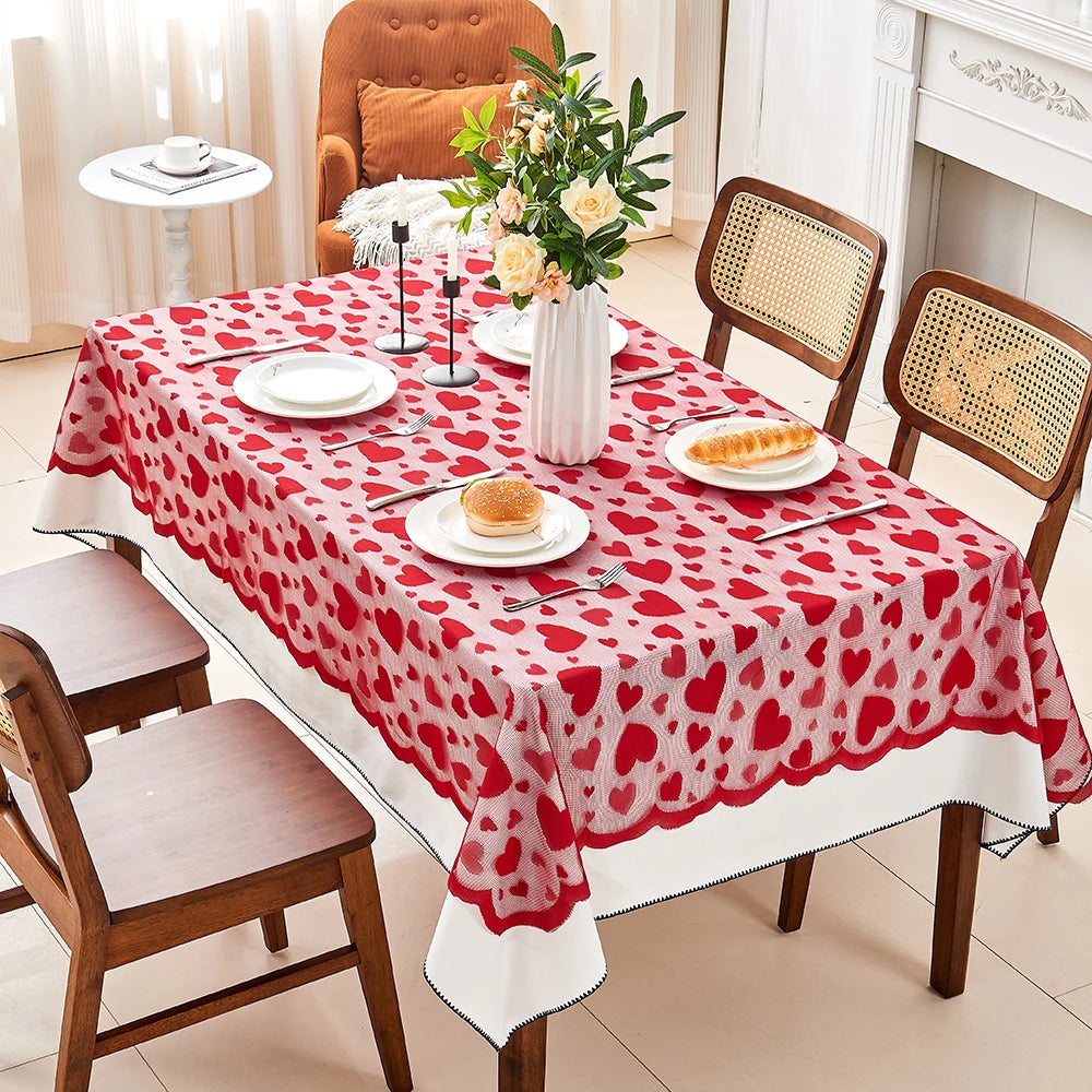 Nappe de Table Saint-Valentin Rouge Cœurs Dentelles
