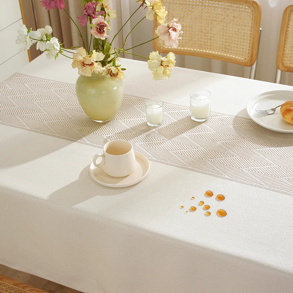 Nappe de Table en Lin à Motifs Géométriques Beige