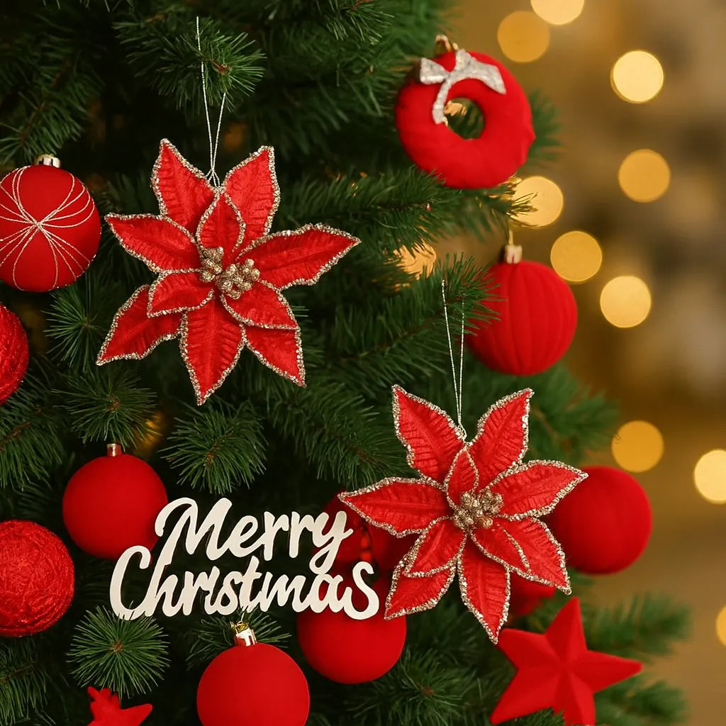 Pack Boules Décoratives Rouge et Fleurs