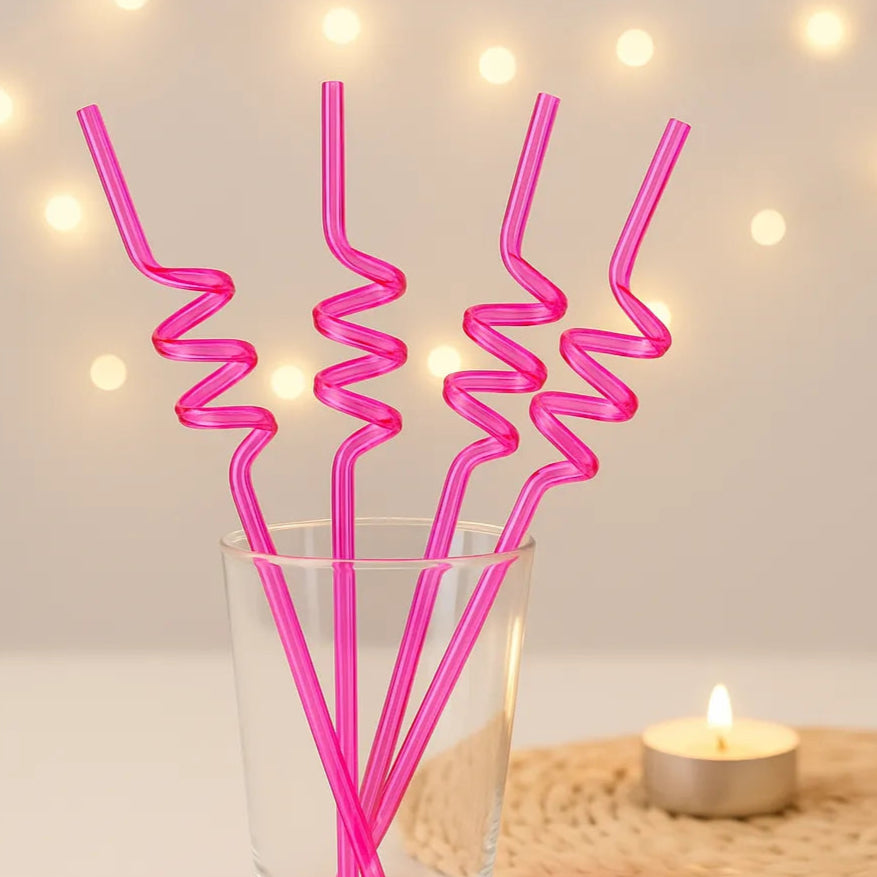 Paille En Plastique Hélicoïdale Rose