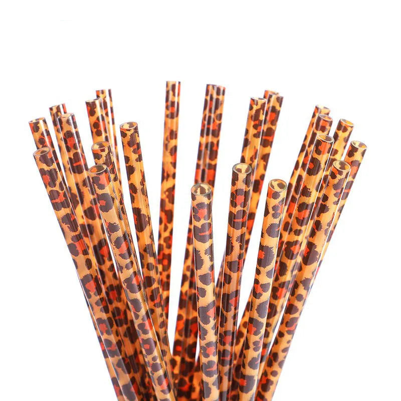 Paille En Plastique Léopard dure