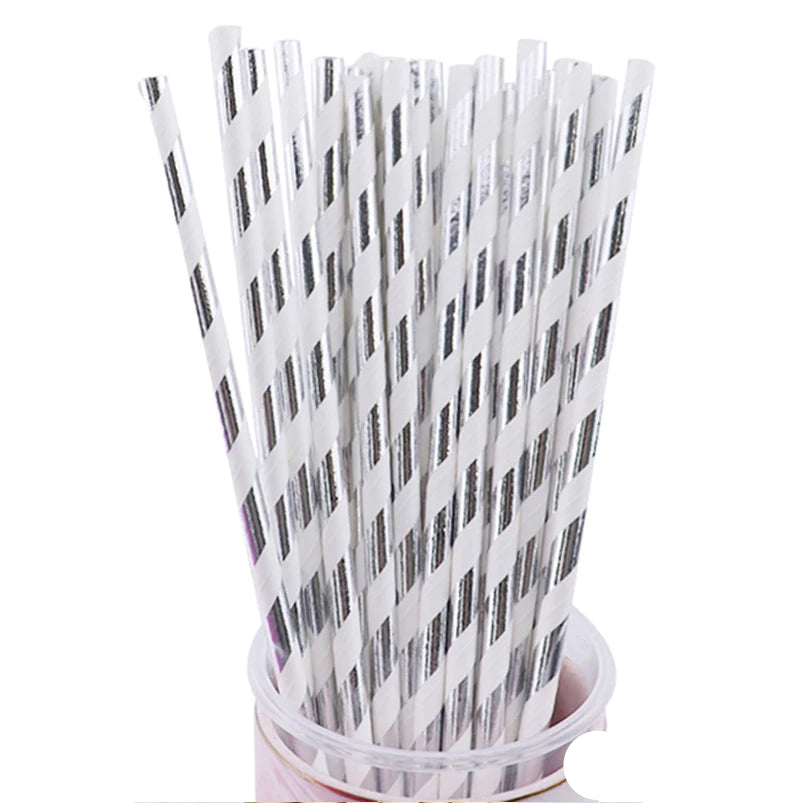 Paille en Plastique Blanche et Argentée