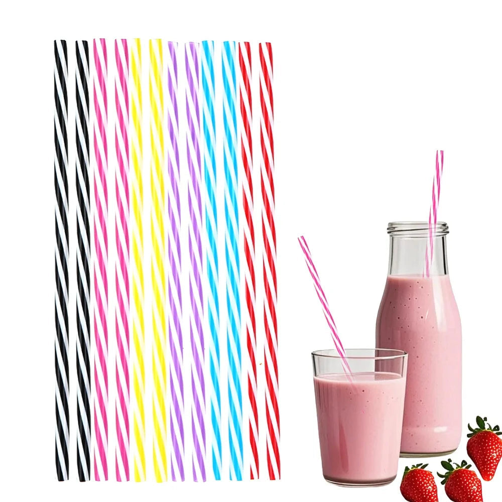 Paille en Plastique Dure Colorée à Rayures tendance