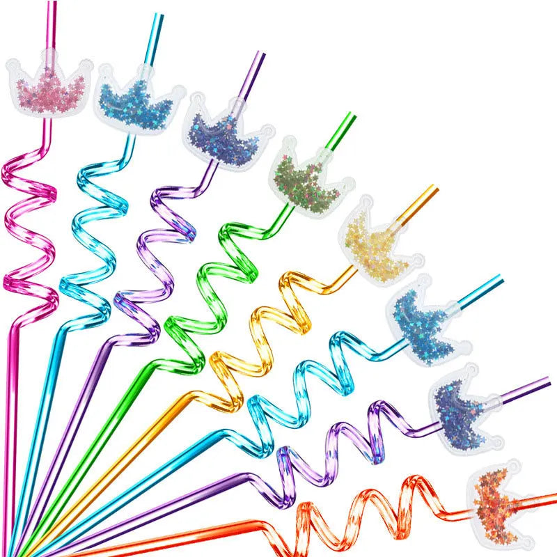 Paille en Plastique Spirale Couronne Pailletée